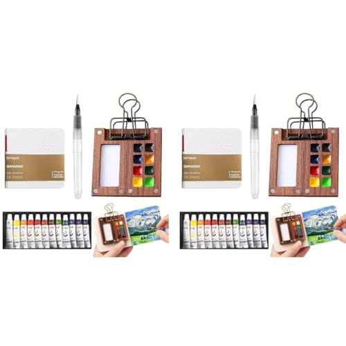 HASTHIP® Pocket Watercolor Acrylic Paint Set 12-Color 5ML Tubes Mini 8-Grid Palette Brush Pen Portable Travel Sketching Kit with Drawing Book X2 HASTHIP® Pocket Watercolor Acrylic Paint Set 12-Color 5ML Tubes Mini 8-Grid Palette Brush Pen Portable Travel Sketching Kit with Drawing Book X2